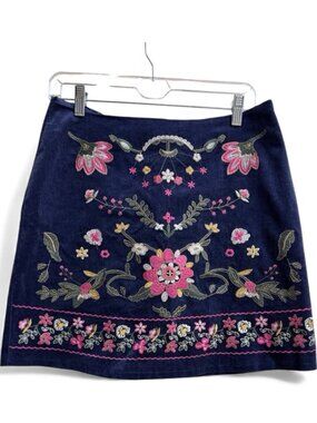 Harper Heritage Embroidered Navy Corduroy Skirt NWT Size Large